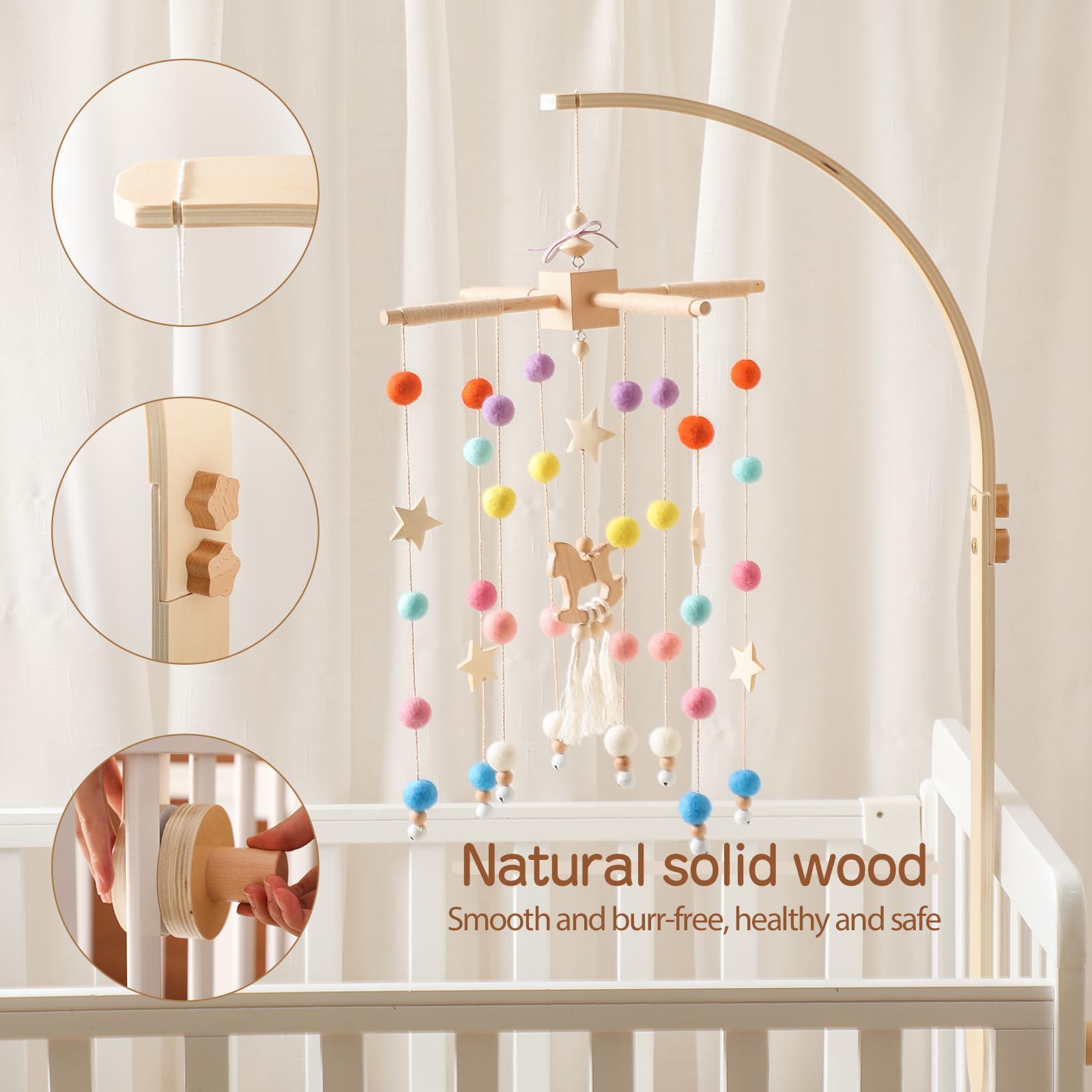 Amazon | ベッドメリーセット モビール 木製アーム 赤ちゃん 新生児