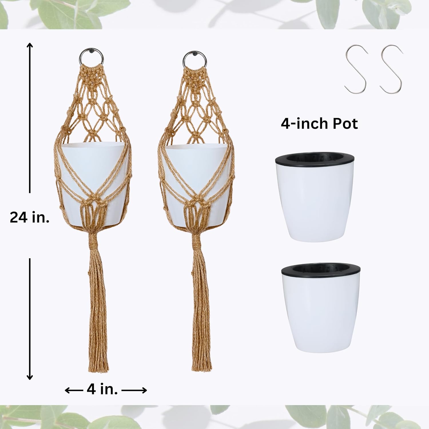 4 inch Hanging Planters for Indoor Plants with Self-Watering Pots, Macrame Wall Plant Hanger | Small Macrame Plant Hanger with Pot, Hanging Wall Planter (2 Pack, 4-inch Pots)