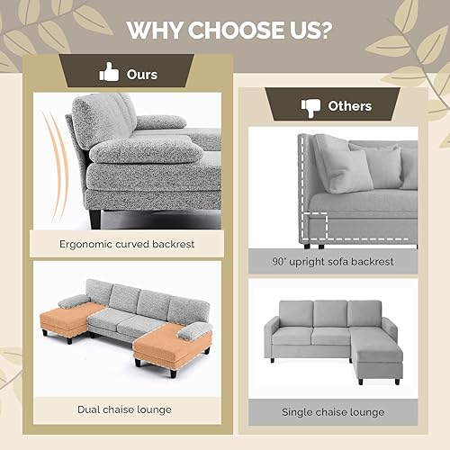 Miniatura 7 de VINGLI Sofá modular en forma de U de 110 pies con dos sillas, sofá pequeño asequible con 4 asientos, cómodos sofás de tela de felpilla para sala de