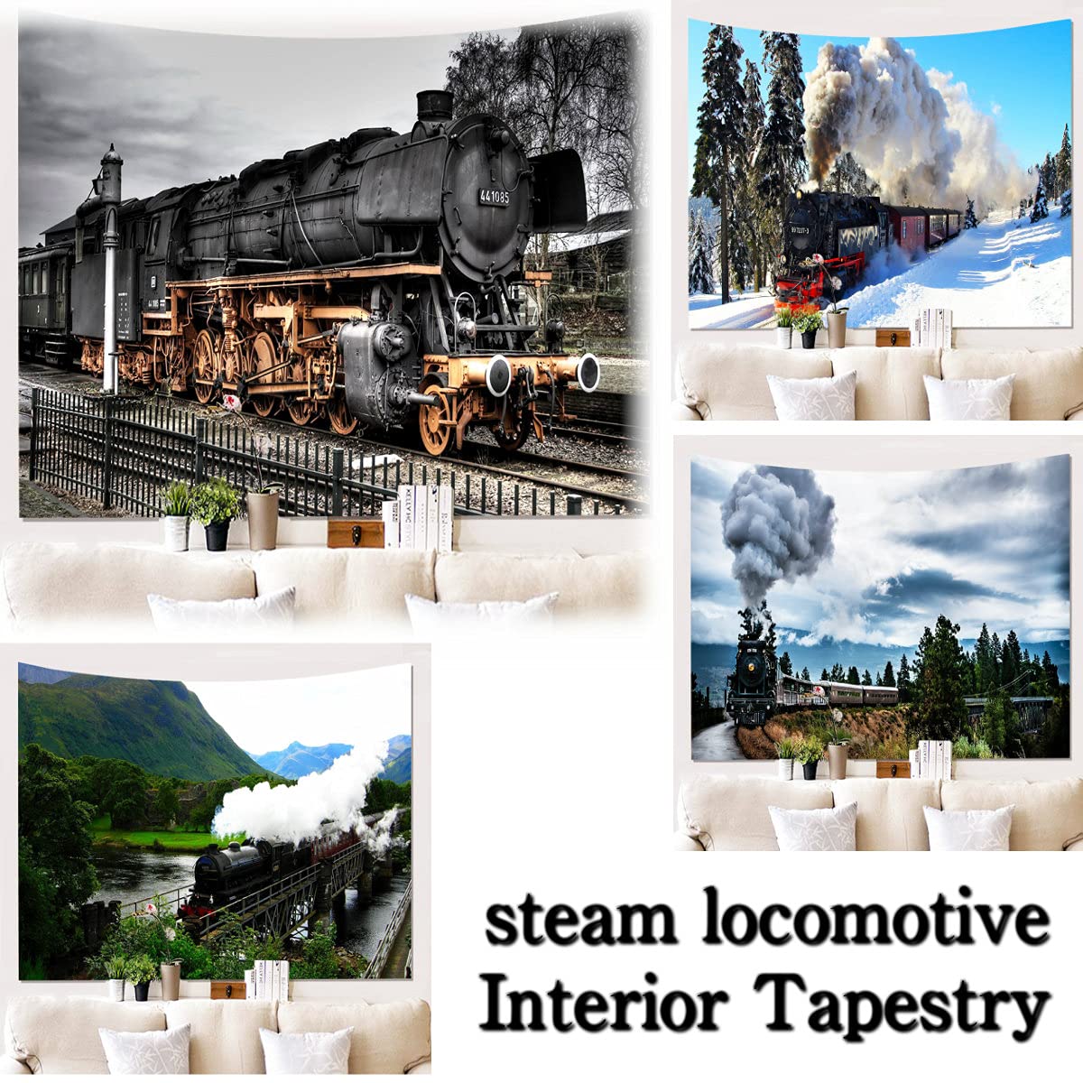 Amazon.co.jp: タペストリー 蒸気機関車 SL 電車 汽車 豪華列車 石炭