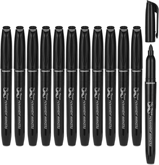 Mr. Pen- 12 Pack Set, Fine Tip, Permanent Markers Black Colors
