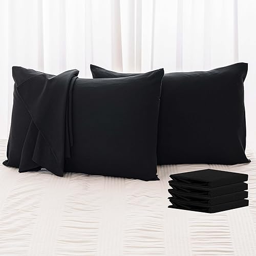 NiNi ALL Bedding Queen Pillow Cases 4 Pack 100% Brushed Microfiber Black Pillowcases Soft & Breathable All Seasons Pillow Covers with Envelope