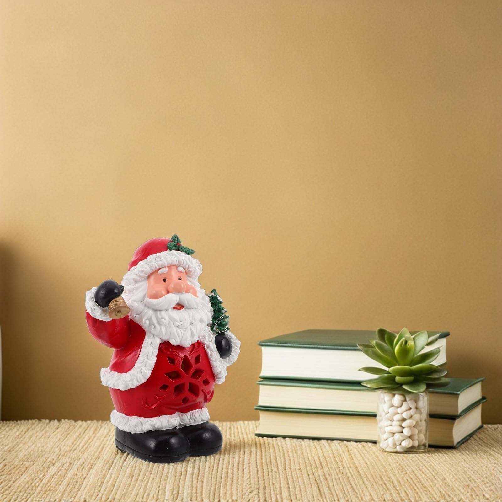 USHOBE Statua Natalizia in Resina Rossa con Musica e Doppia Alimentazione USB per Decorazioni Festive in Hotel e Casa