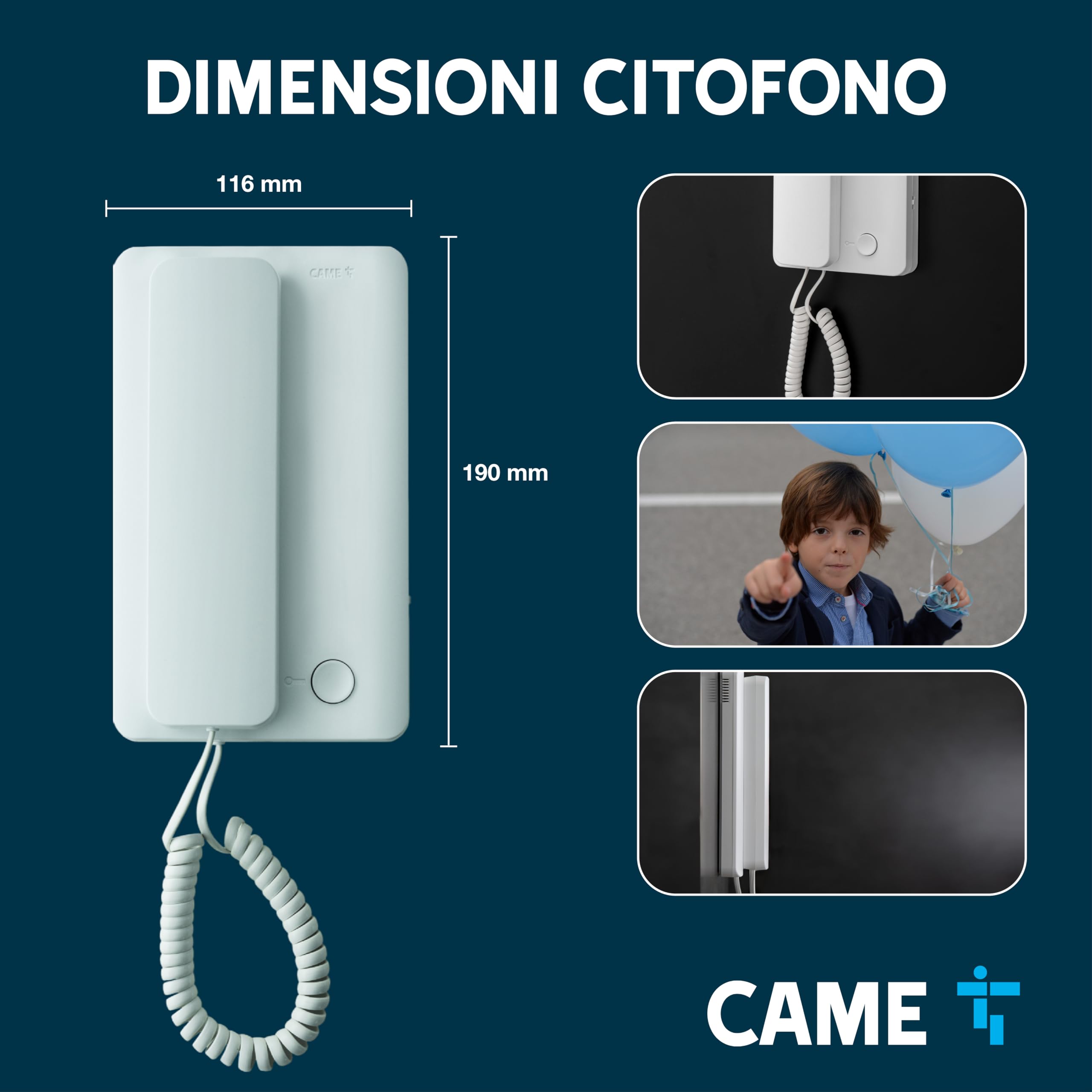 CAME Kit Citofonico AGT monofamiliare espandibile, completo di citofono interno a cornetta bianco AGT A200, unità esterna grigia HA/200, placca citofonica a un pulsante, base da parete, alimentatore