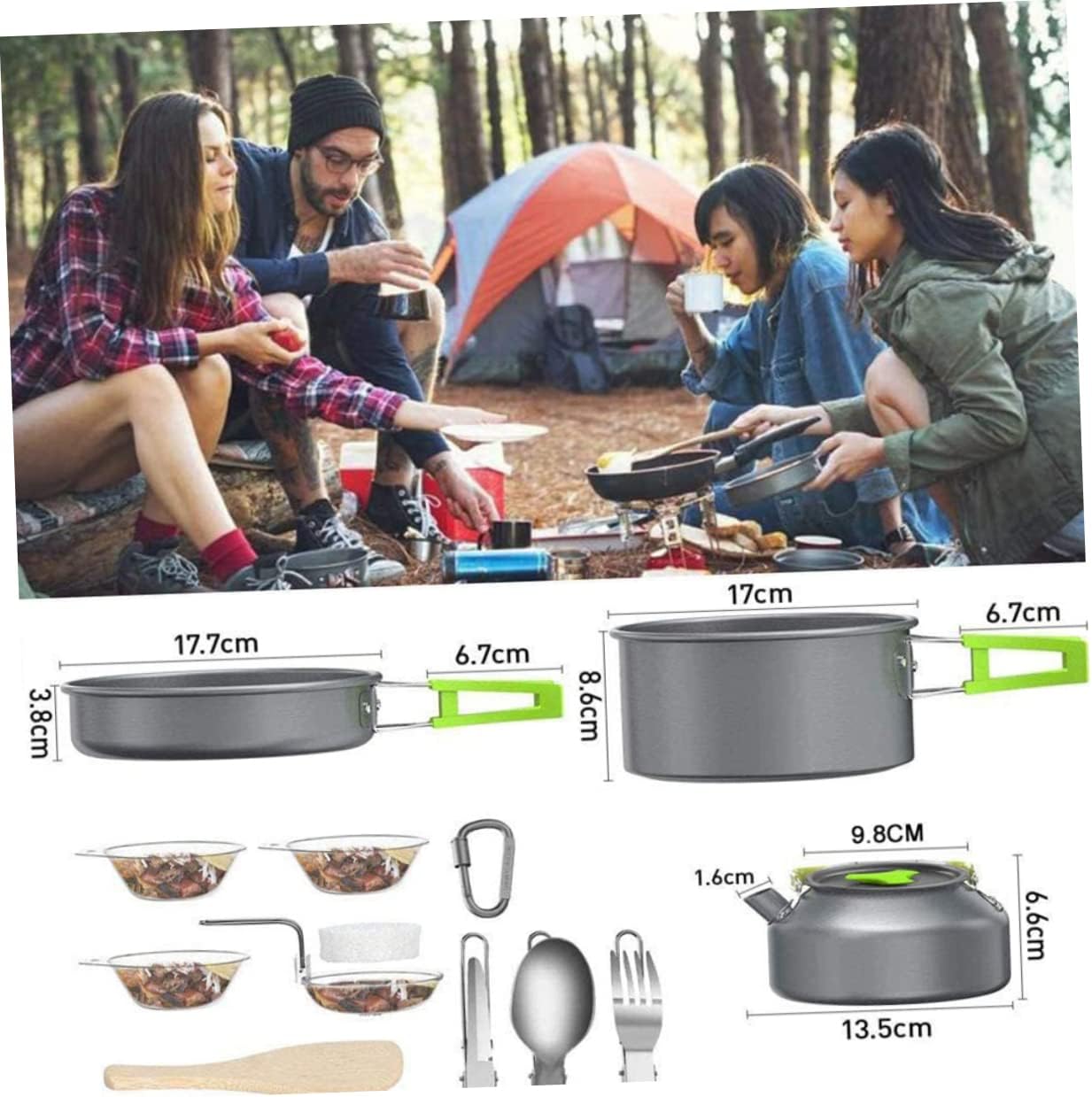 Mikinona 1Set Camping Cookware Kit Lightweight Outdoor Cooking Durable and Wear Resistant Multi Functional for Camping Hiking and Backpacking Assorted Color