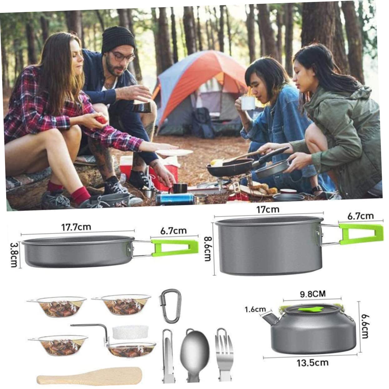 Mikinona 1Set Camping Cookware Kit Lightweight Outdoor Cooking Durable and Wear Resistant Multi Functional for Camping Hiking and Backpacking Assorted Color