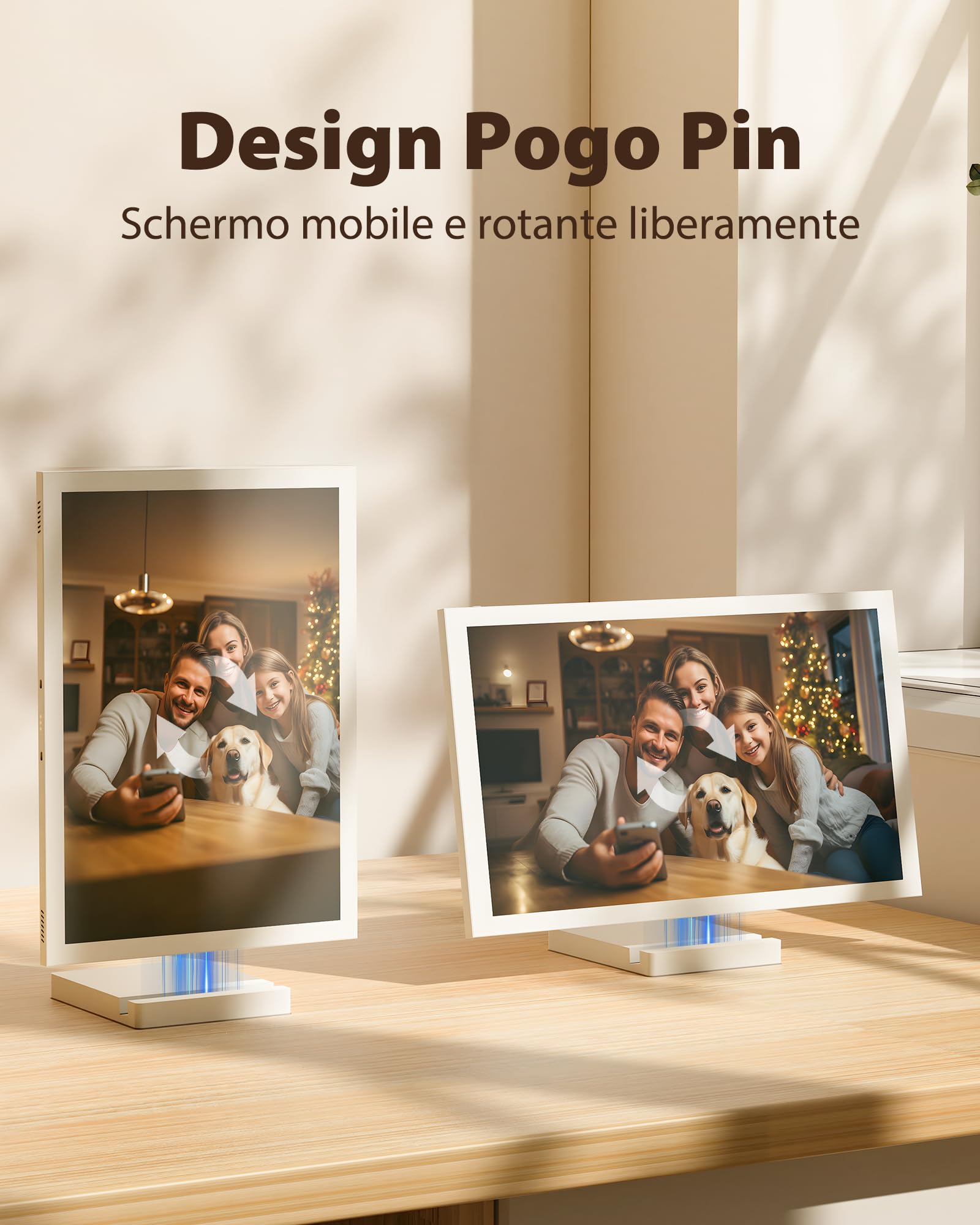 Cornice Digitale WiFi NGTeco 10.1", Ricaricabile Senza Fili con Batteria 5000mAh, Base Wireless, Schermo Touch IPS HD, Rotazione Automatica, Condivisione con App Frameo