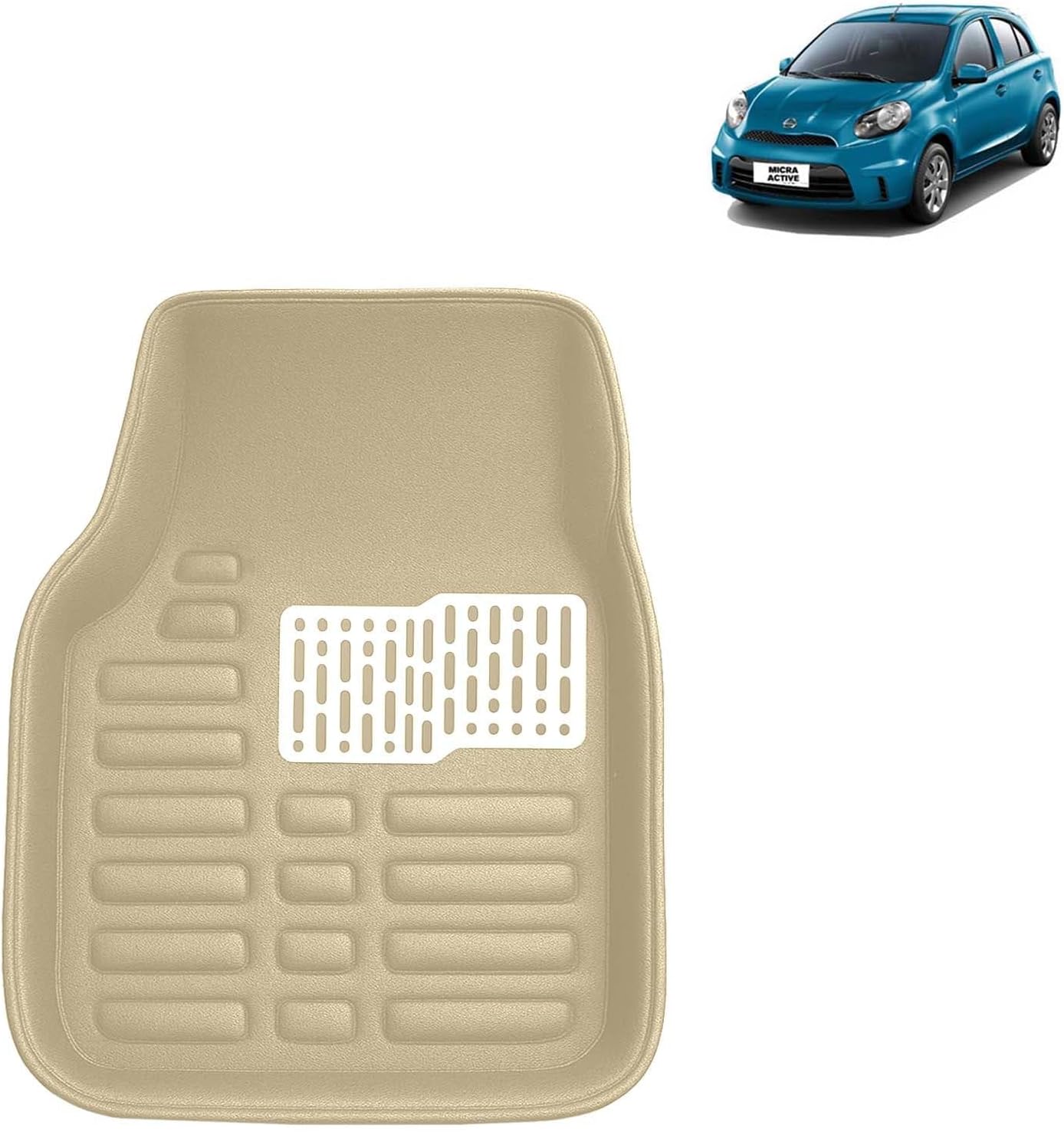Kingsway Accessories Premium 4D Car Floor Mats Only Compatible with Nissan Micra Active Year 2010 to 2020 All Model, Set of 3 Pcs, 100% Waterproof Tray Shape PVC 4D Car Foot Mats, Beige