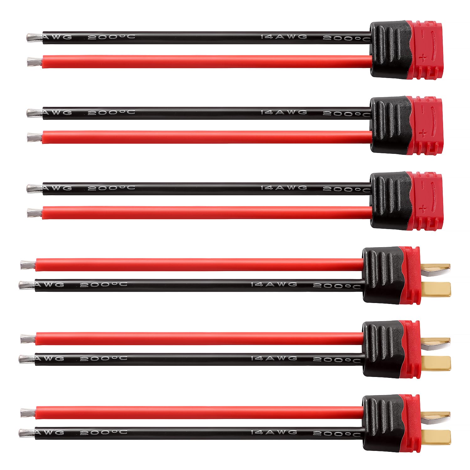 YIXISI 3 Pairs Non-slip T Male Female Plug Connectors Adapter with Sheath, T-Plug Connectors, Deans Ultra Plugs with 14AWG Silicon Wire, for RC Lipo Battery Cable Drone
