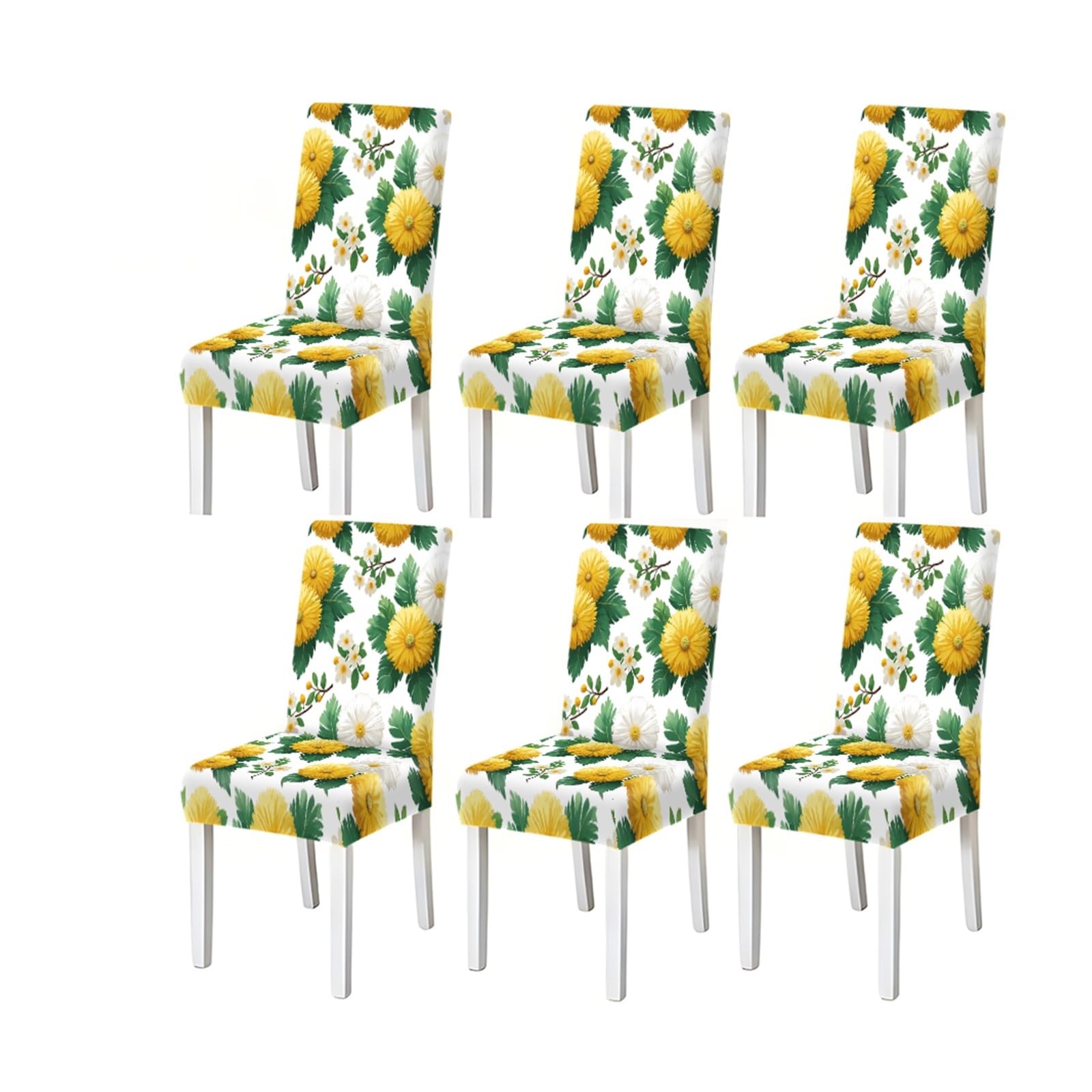 KXUAUV Yellow White Chrysanthemum Floral Print Dining Chair Covers, Stretch Slipcovers For Kitchen Dining Room Garden Party, 2/4/6PCS Seat Protectors for Restaurant Hotel Party(6PCSChair cover)