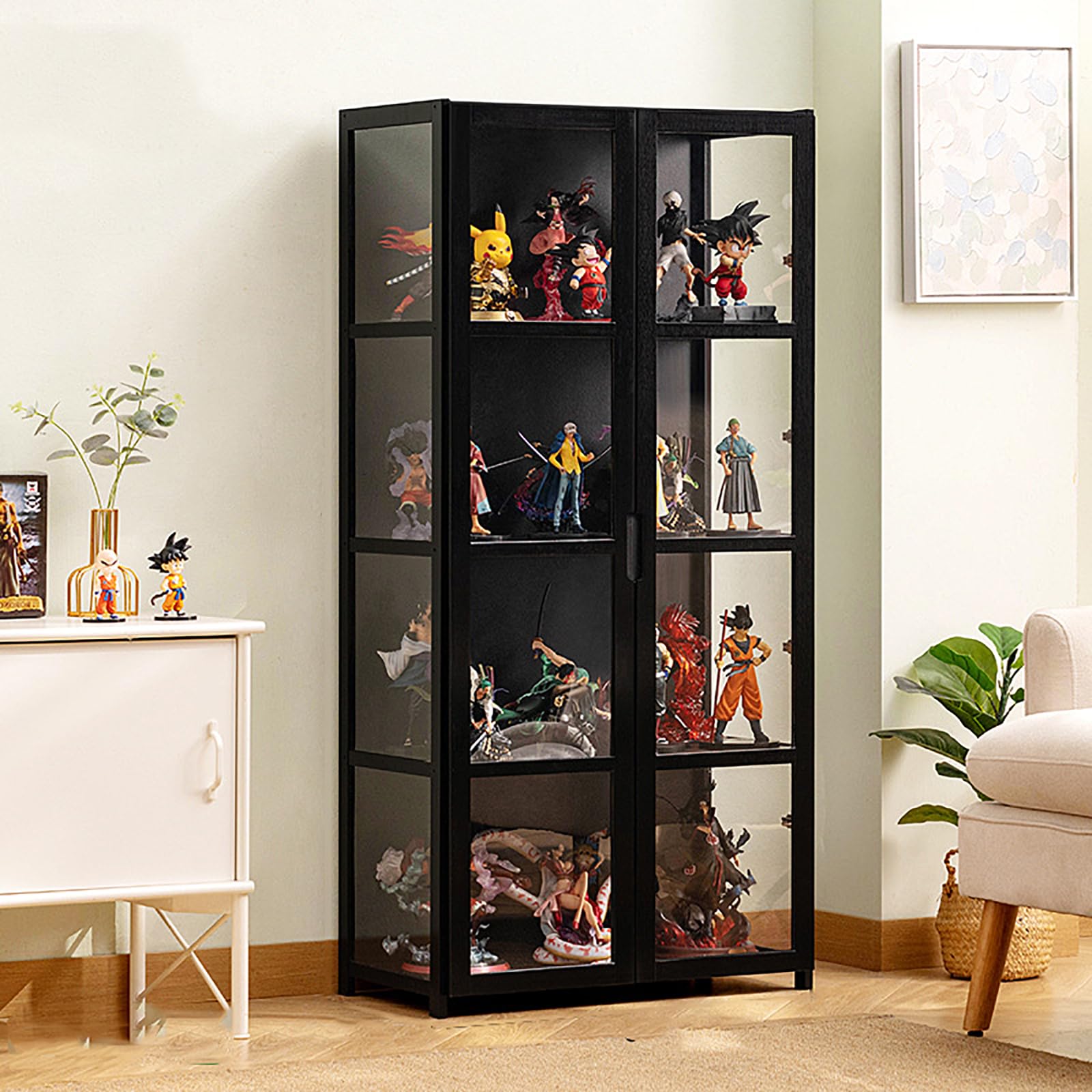 Vetrina espositiva,Vetrina da Collezione Scaffale a Muro Vetrina in Vetro Vetrina, vetrinetta espositiva 130 cm, libreria legno per libri, borse, vini, oggetti da collezione Nero