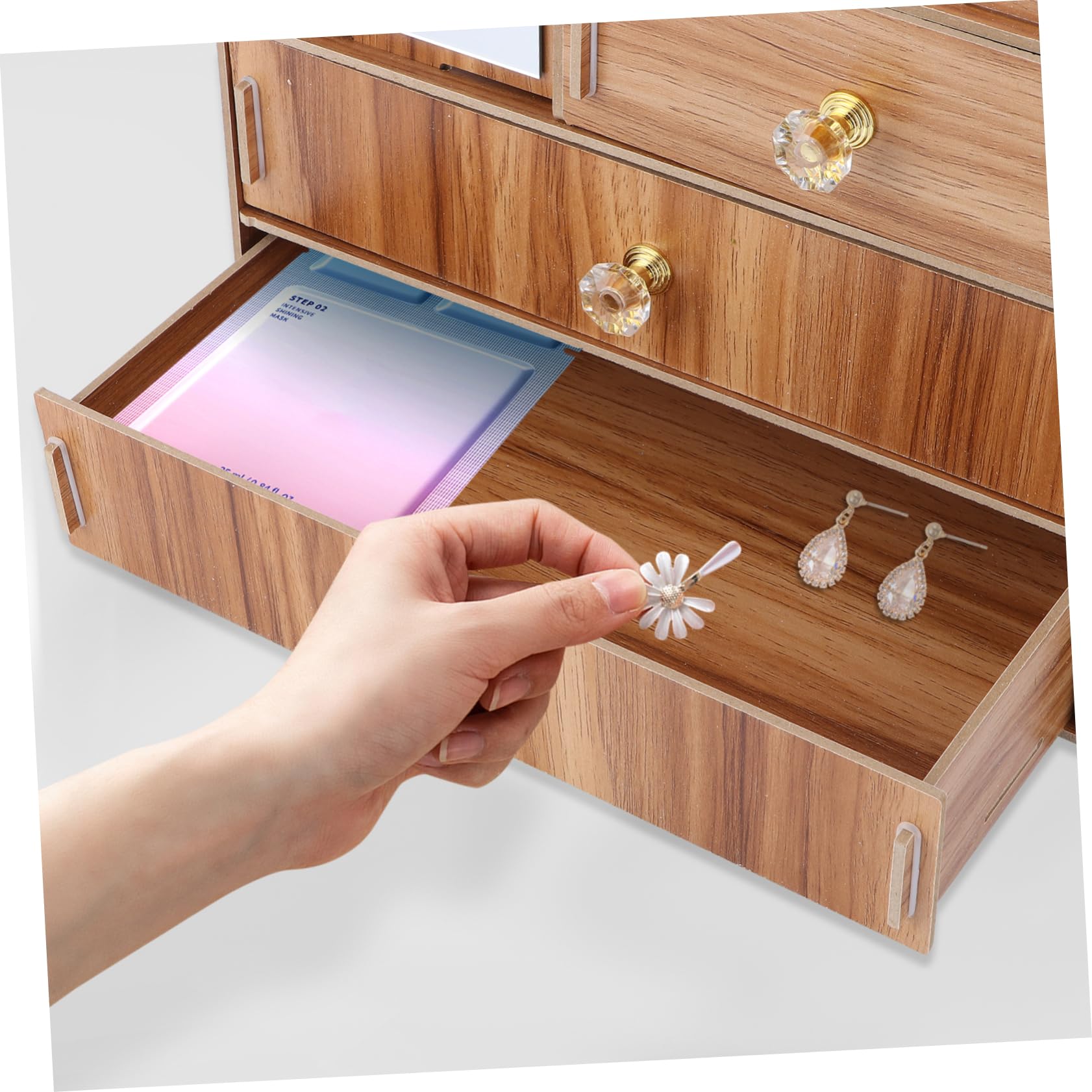Boîte de Rangement Marron pour Cosmétiques à Tiroir en Bois