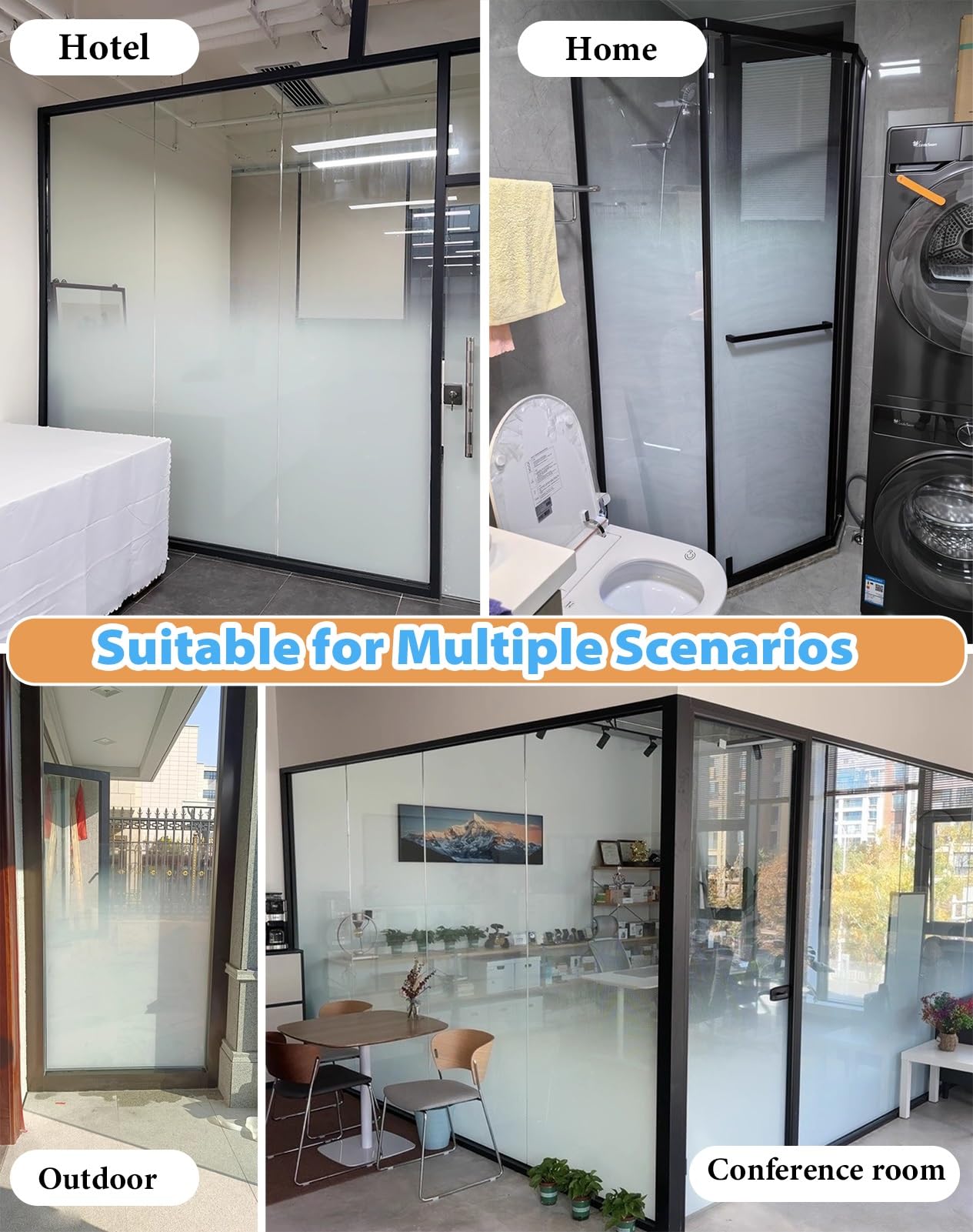 Vinilo Ventana Privacidad Láminas Autoadhesivas de Vinilo para Ventanas con Diseño de Puntos para Mayor Privacidad, Láminas de Seguridad para Puertas de Vidrio de Duchas(283x60in/720x152cm)