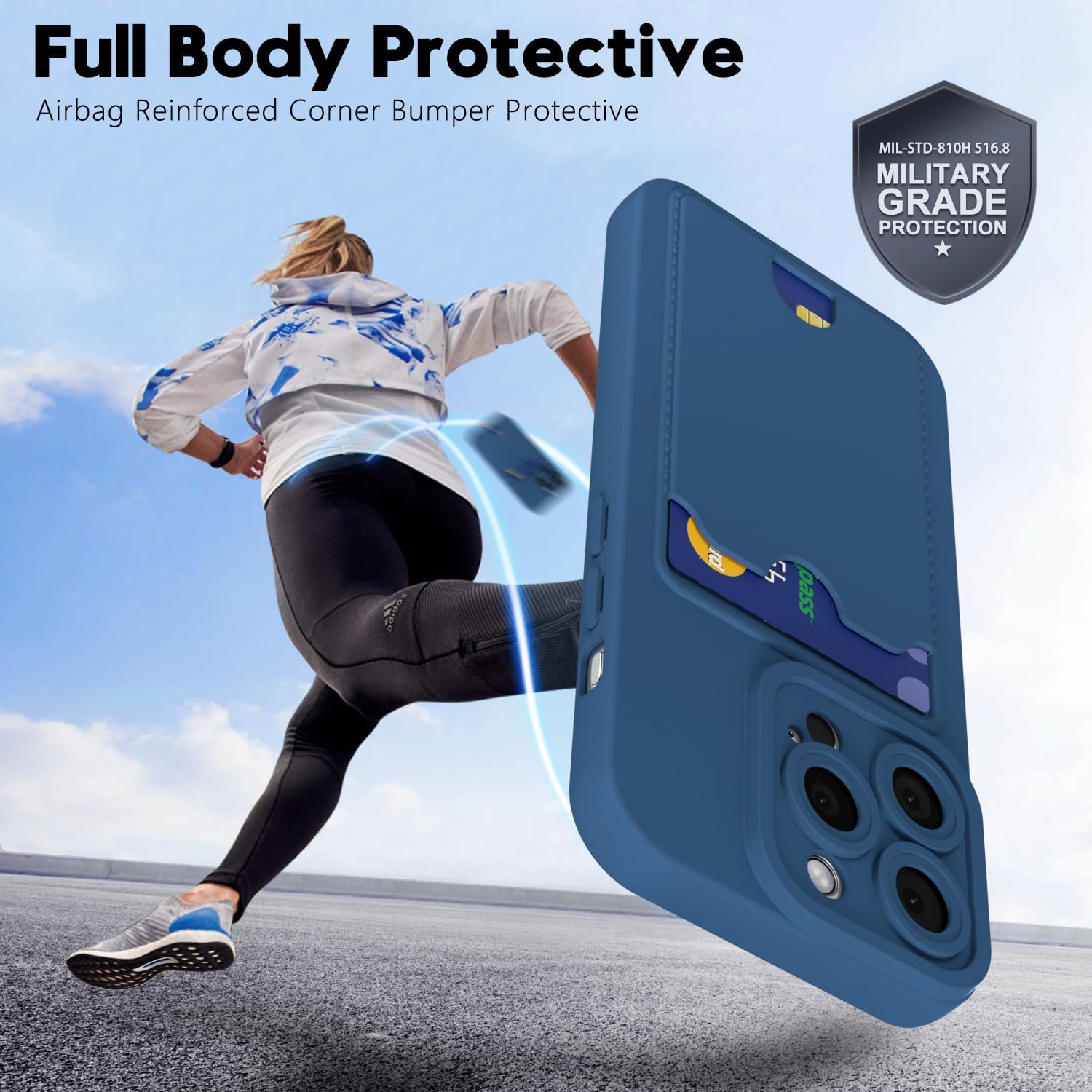 oakxco for iPhone 14 Pro Case with Card Holder, Cute Silicone Wallet Phone Case with Credit Card Slot, Soft Rubber Thin Slim Purse for Women Men with Shockproof Camera Cover Protection, Navy Blue - Image 6