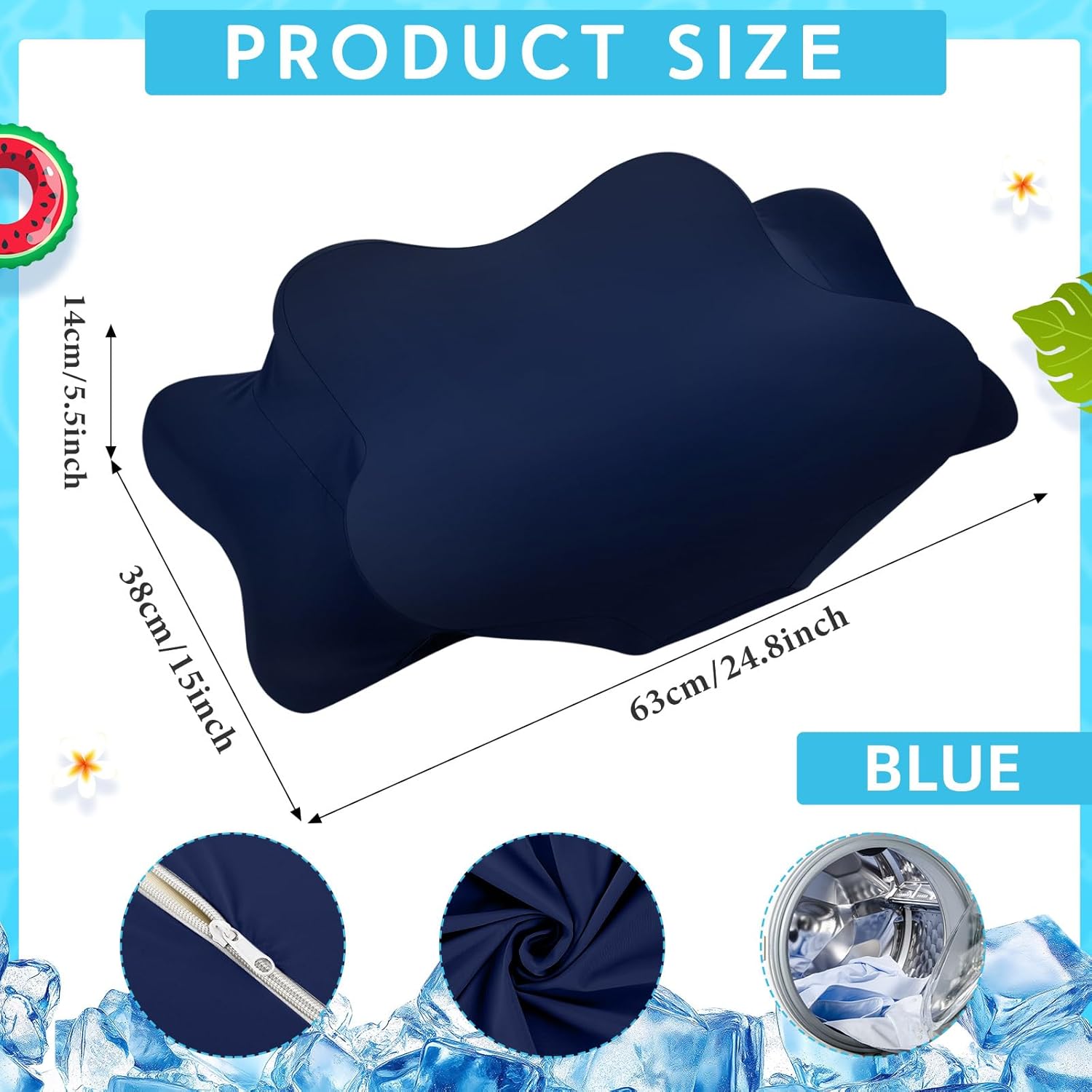 Hahafelt Cooling Cervical Neck Pillowcase Cover (Only Pillow Case) Ergonomic Pillowcase with Zipper Breathable Contour Pillow Cover for Side Back Stomach Sleepers(Navy Blue,Queen Size)