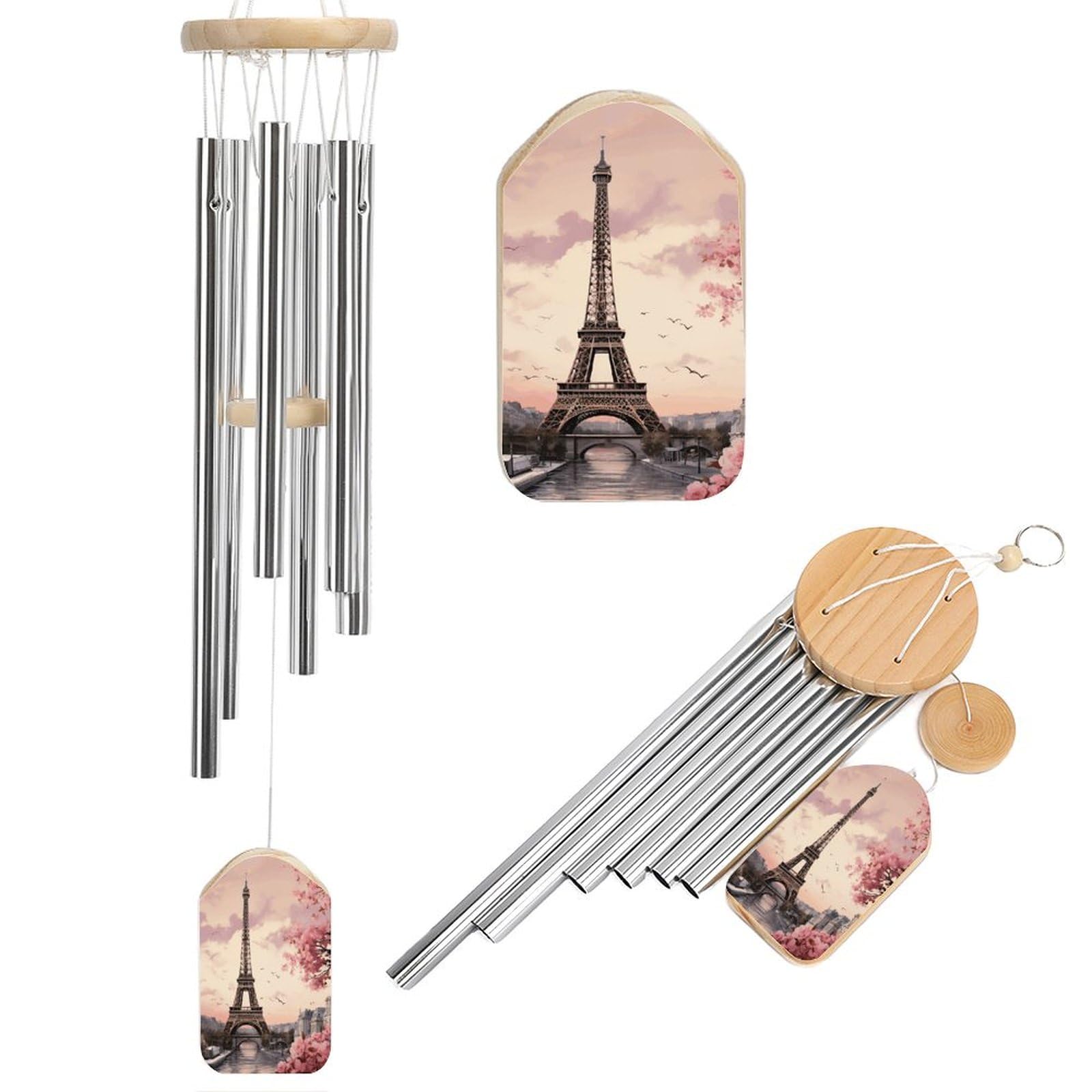 Outdoor Wind Chimes, Romantic Paris Tower Printed Wind Chimes,Simple Wind Chimes,Curtain Wind Chimes for Home Decoration