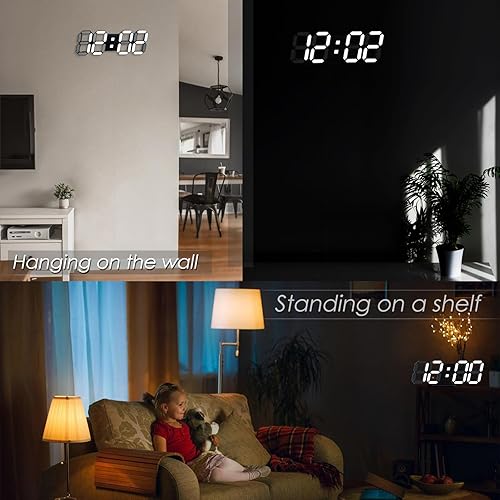 Miniatura 8 de KOSUMOSU Reloj RGB para escritorio de juegos de 9.7 pulgadas, reloj LED 3D, reloj digital de neón para pared de dormitorio, reloj estético digital