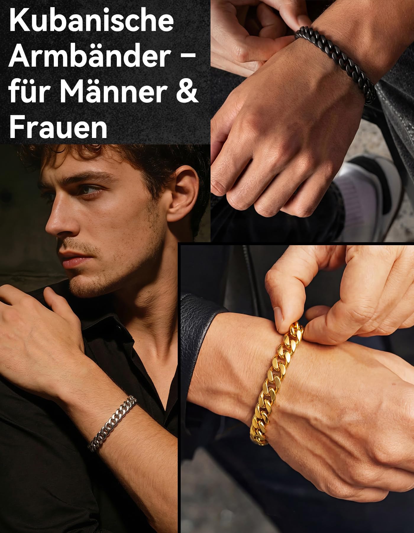 ChainsHouse Armband Herren Edelstahl Panzerarmband für Herren & Damen Silber/Schwarz/Gold 5/7/9/12MM 19/21/23CM