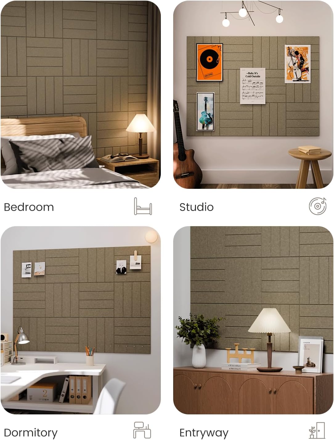 Large Felt Bulletin Board 48" x 36" Cork Board Alternative-12 Pack with 70 Safe Removable Adhesive Tabs, Cork Boards for Walls for Home Office Classroom Pin Board-Earth Brown