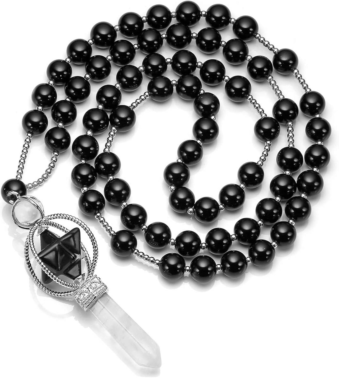Jovivi Natural Amethyst Crystal Quartz Rotate Merkaba Star Stone Chakra Pendant Necklace Hexagonal Pointed Energy Reiki Healing