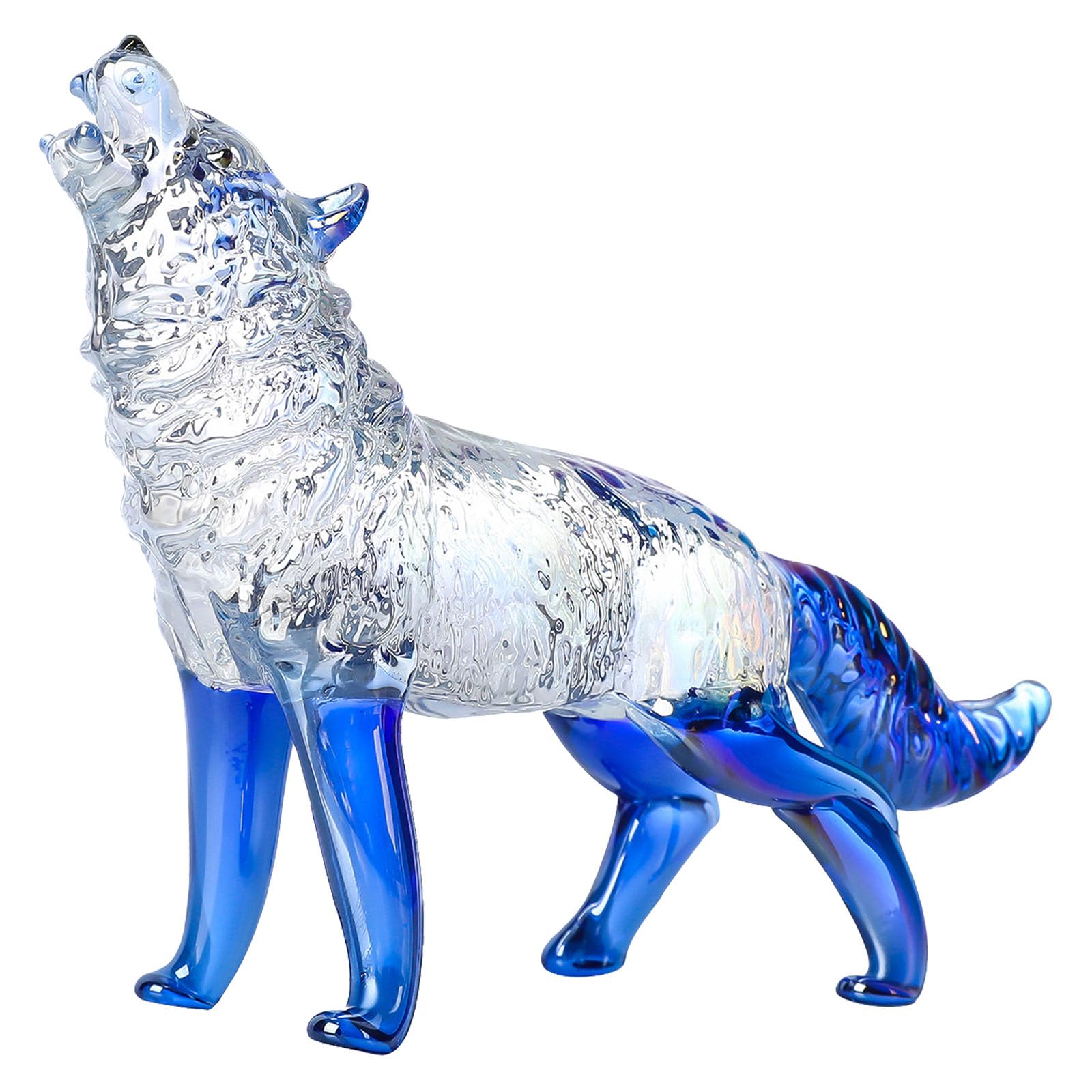KAQNTUD Elegant Crystal Glass Wolf Figurine Howling Wolf Statue with Elaborate for Home Presentation Mouth-Blown Glass Sculpture