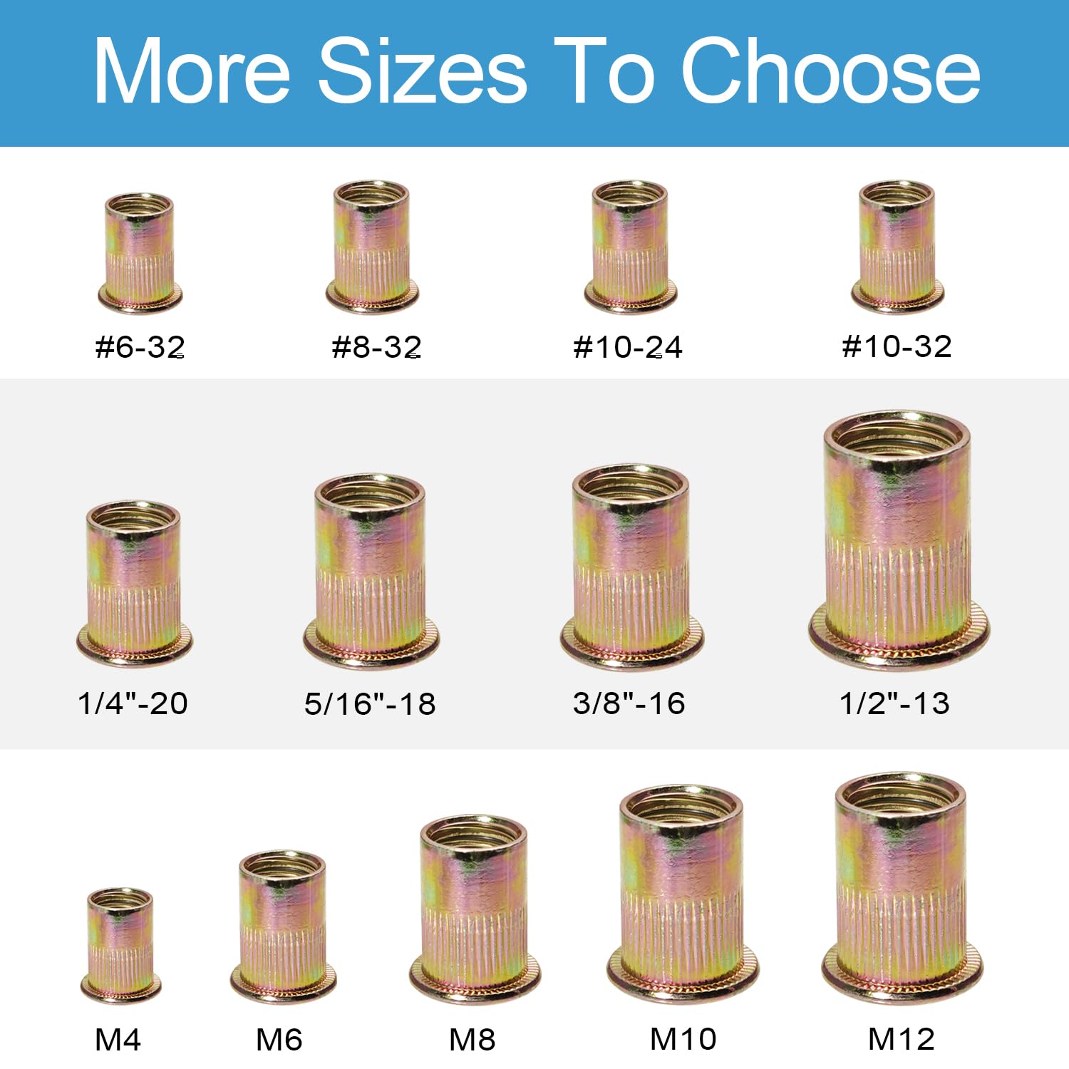 100PCS #10-32 Rivet Nuts Carbon Steel Zinc Plated