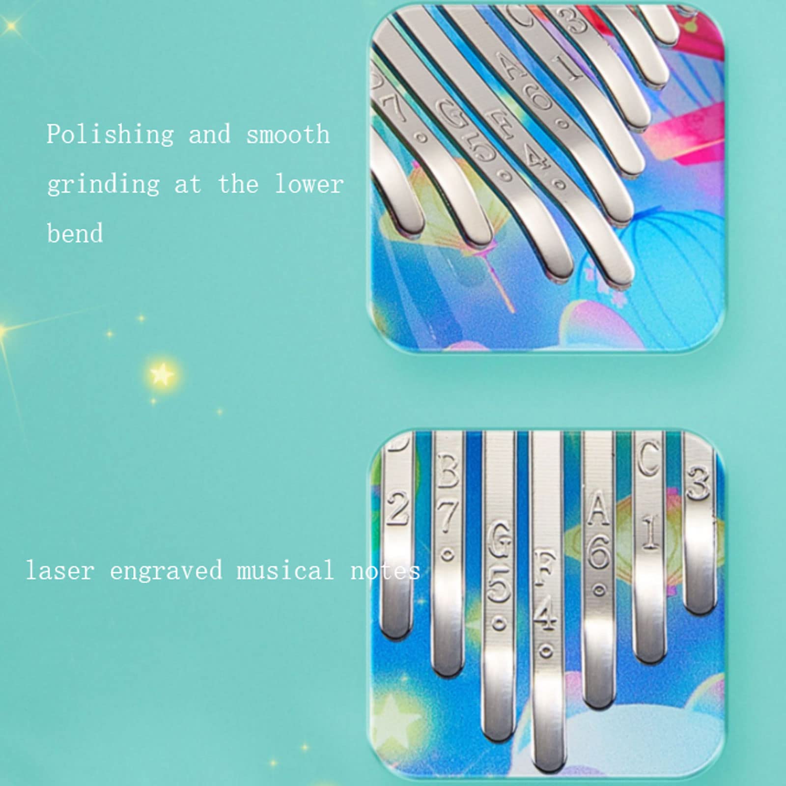 Exquisiter Klang Daumenklavier transparentes Acryl niedliches Cartoon-Sternennacht-Katzenmuster, Fingerklavier-Musikinstrument (Size : 17Keys,21Keys) Einfach zu Spielen