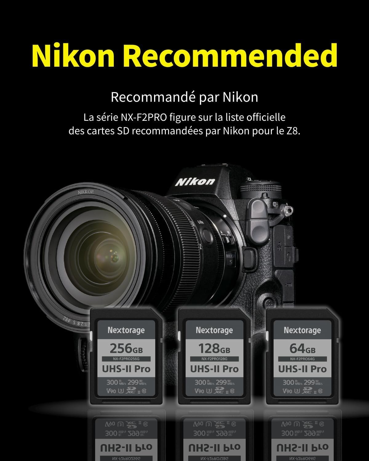 Nextorage Carte SD 256Go, SDXC UHS-II 256GB, SD Card mémoire Japonaise, Accessoires Photo et caméscopes pour appareils Photo Nikon/Canon/Sony/Fujifilm/Nintendo Switch, F2PRO NX-F2PRO256G