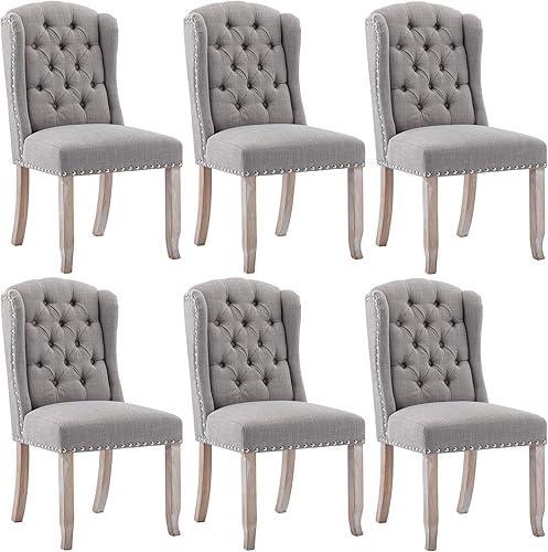 Miniatura 18 de DUOMAY Juego de 6 sillas de comedor modernas capitoné, sillas de comedor tapizadas de lino sin brazos, sillas laterales de invitados para cocina y