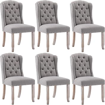 DUOMAY Modern Tufted Wingback Dining Chairs Set of 6, Grey