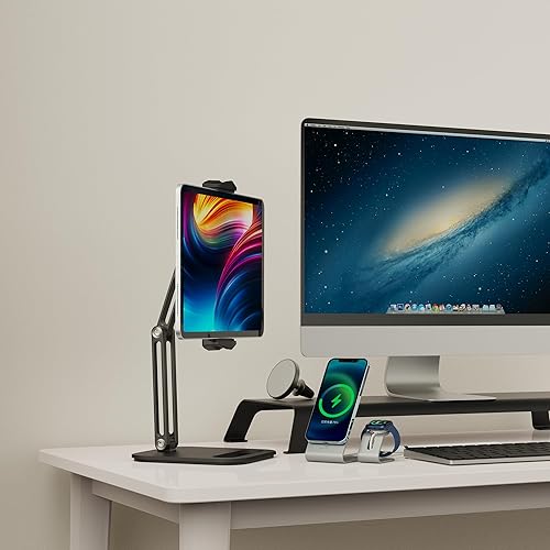 Miniatura 2 de Soporte ajustable para tablet de 360 para escritorio, soporte de brazo de tableta de aleación de aluminio compatible con iPad ProAirMini, Kindle HD,