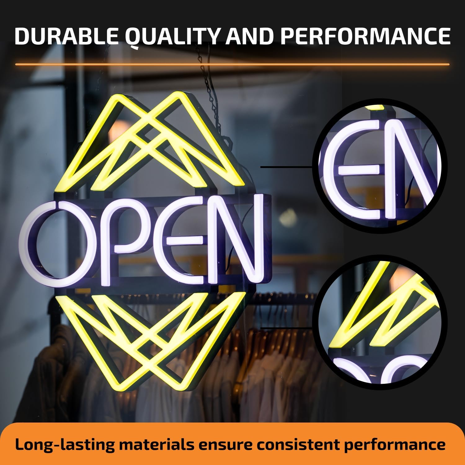 Open Sign for Business with 49 Color Combinations – ULTRA BRIGHT LED Neon Sign Visible Day and Night – Large Window Sign – by Element Lux Signs – 20 x 22in - Image 8