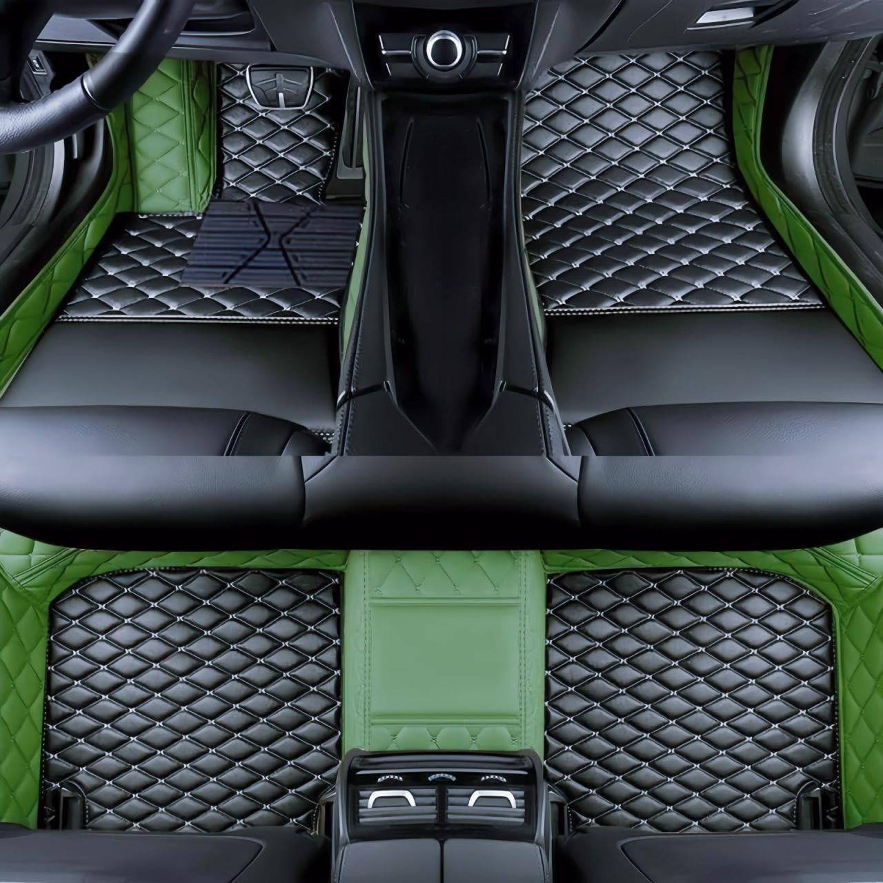 Custom Luxury Car Floor Mats Suitable for All Sedans, Sports Cars,SUV, Business Vehicles, Trucks, Waterproof and Anti Slip Fully Covered Leather Floor Mats (Green and Black)
