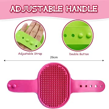 Dog Bath Brush with Adjustable Ring Handle, Soothing Massage Rubber Comb
