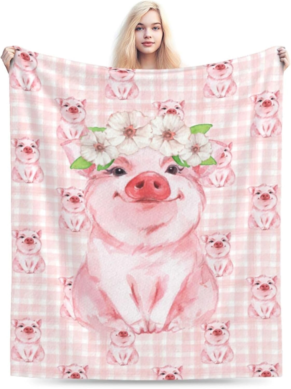 Pretty Pig Kawaii Piggy Blanket Soft Comfy Flannel Throw Blankets Lightweight Warm Bed Throws Plush for Couch Sofa Camping Office Travel Home Bedroom Decor Girls Boys Teens Kids Gifts 50"X40"