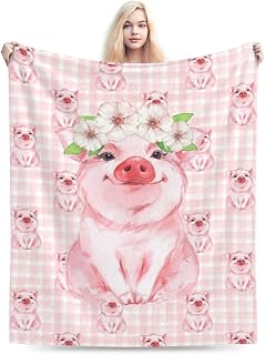 Pretty Pig Kawaii Piggy Blanket Soft Comfy Flannel Throw Blankets Lightweight Warm Bed Throws Plush for Couch Sofa Camping Office Travel Home Bedroom Decor Girls Boys Teens Kids Gifts 50"X40"