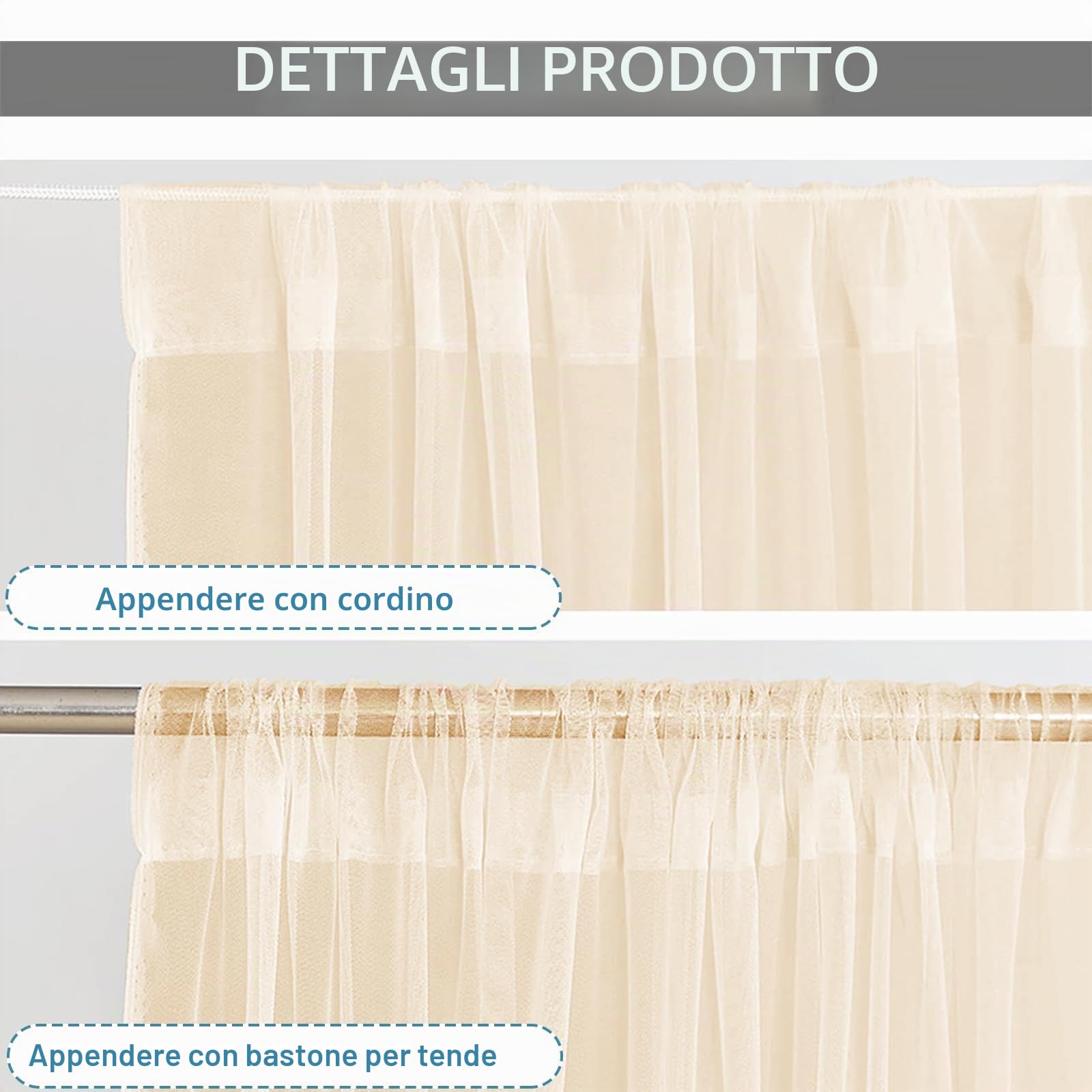 BTTO Set di 2 tende da esterno, tenda per zanzariera, per esterni, con filtro trasparente e fai da te, regolabile, per patio, giardino, gazebo, beige, L 160 x H 305 cm