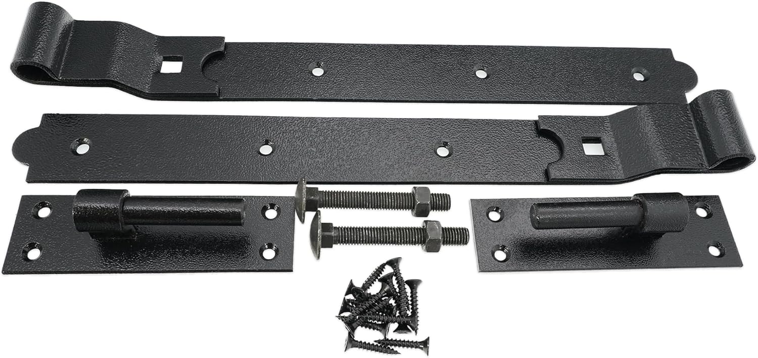 Heavy Duty Door shed BARN GATE Hook & Band Hinges CRANKED & Straight - Black (2 x 18" CRANKED Hinges)