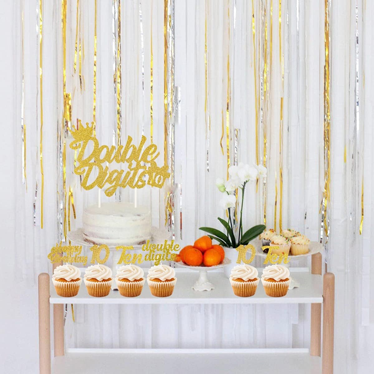 10th Birthday Cake Decorations Gold, Double Digits Cake & Cupcake Topper for Girls Boys Tenth Birthday Party Decorations and Supplies, Cheer to 10 Years Birthday - Total 25 Pcs