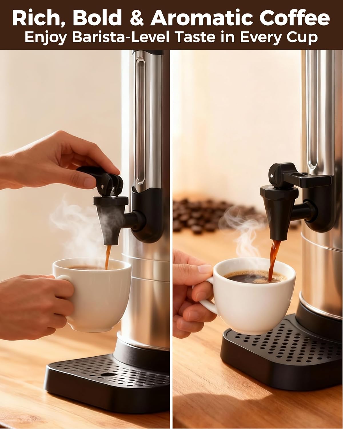 OSTBA 950W Commercial Coffee Urn 50 Cup / 8.3L 304 Stainless Steel Percolator Coffee Pot, Double-Wall Hot Water Dispenser Electric Coffee Maker Fast Brewing for Home, Office, Catering & Small Events - Image 4