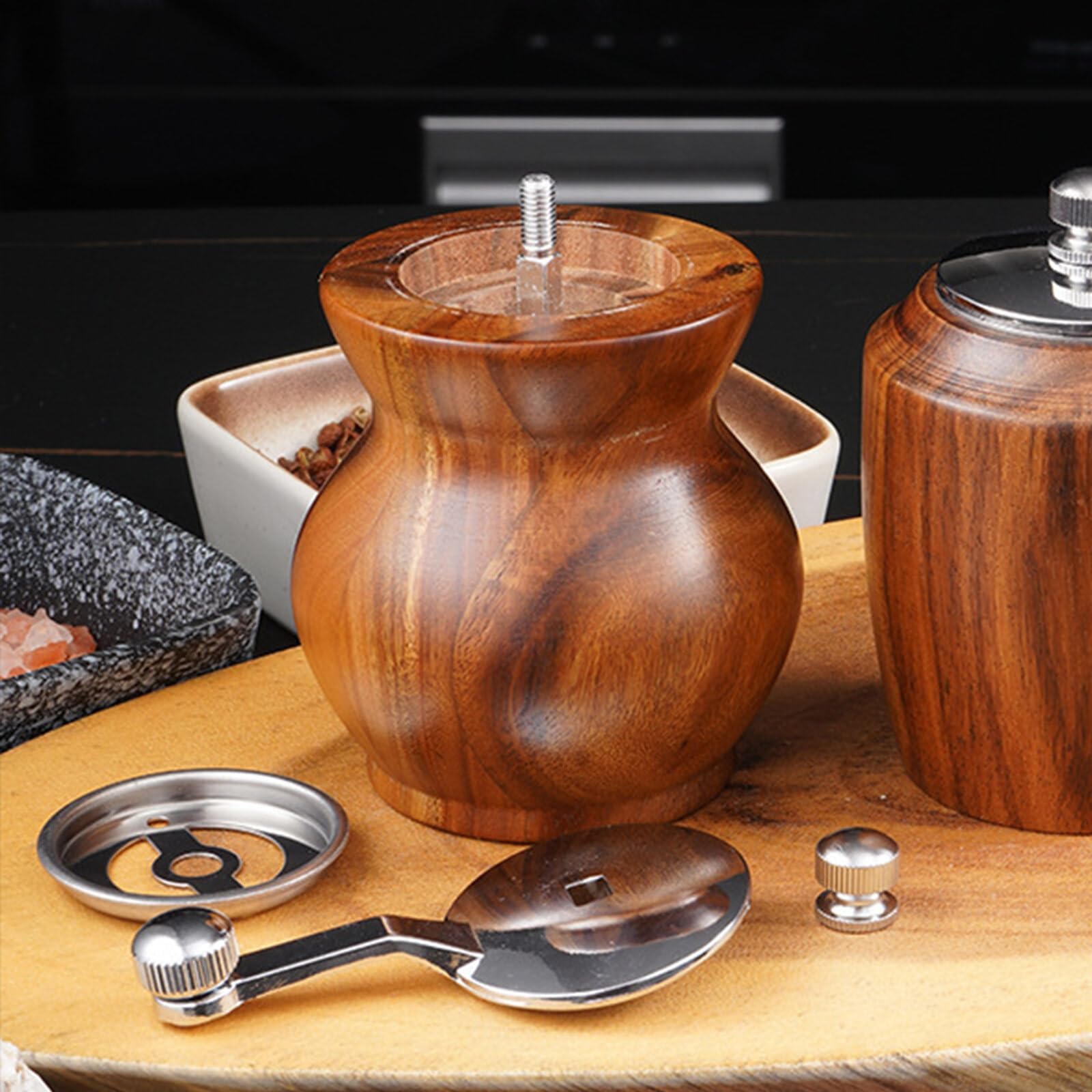 Molinillo de pimienta, molinillo de pimienta de madera clásico para cocina, molinillo de pimienta manual de madera y acrílico, molinillo de sal de manivela con grosor ajustable, ideal para 8
