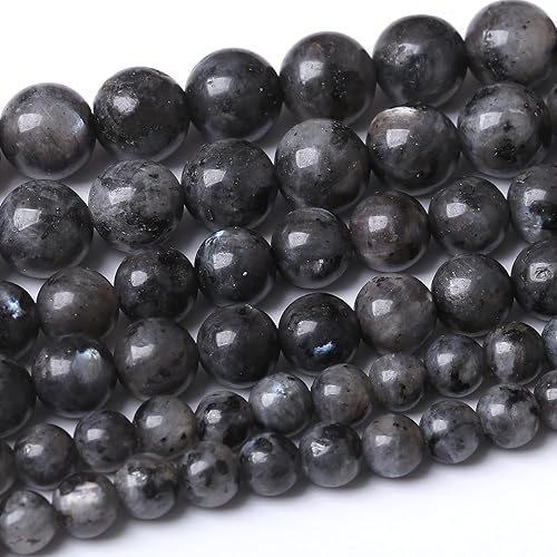 Cuentas redondas sueltas de larvikita negra de 0.394 pulgadas (0.394 in), cuentas de piedra de energía de cristal para hacer joyas, pulseras y