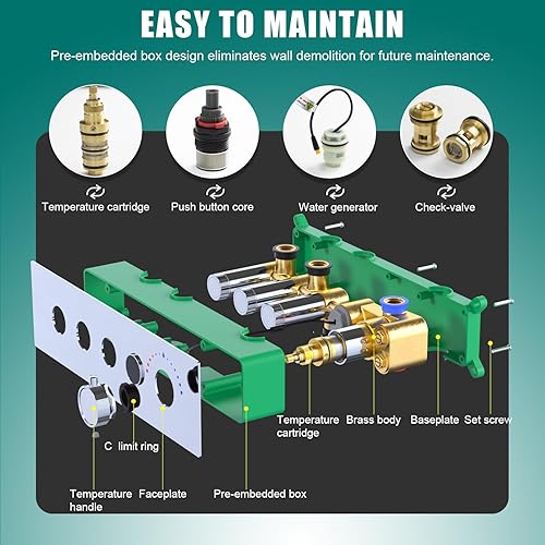 Vista 16 de Enga Sistema de ducha de doble cabezal, sistema de ducha de lluvia doble de 12 pulgadas + 6 pulgadas