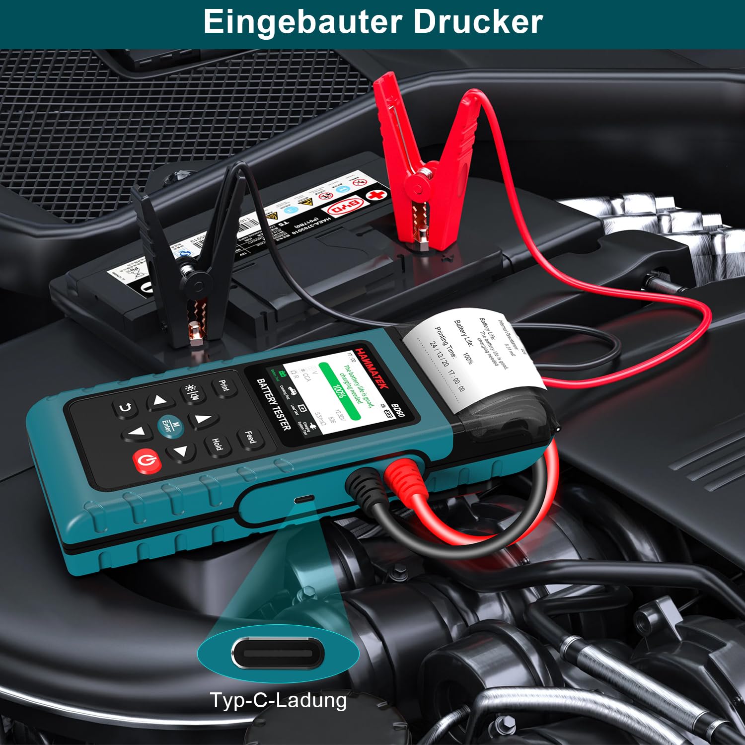 HANMATEK BD60 24V/12V Autobatterie Tester, 100–2000 CCA Lasttester, Kfz-Lichtmaschinentester, Digitaler Autobatterieanalysator, Lade- und Kurbelsystemtester für Auto, LKW, Marine, Motorrad, SUV, Boot | 100–2000 CCA, Test von Lichtmaschine, Lade- und Kurbe