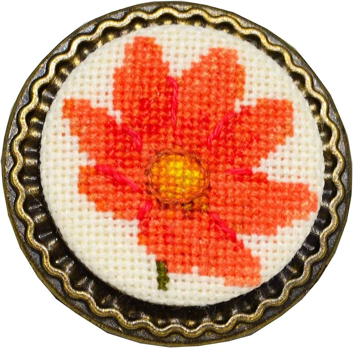 Handmade Embroidered Brooch with Orange Flower
