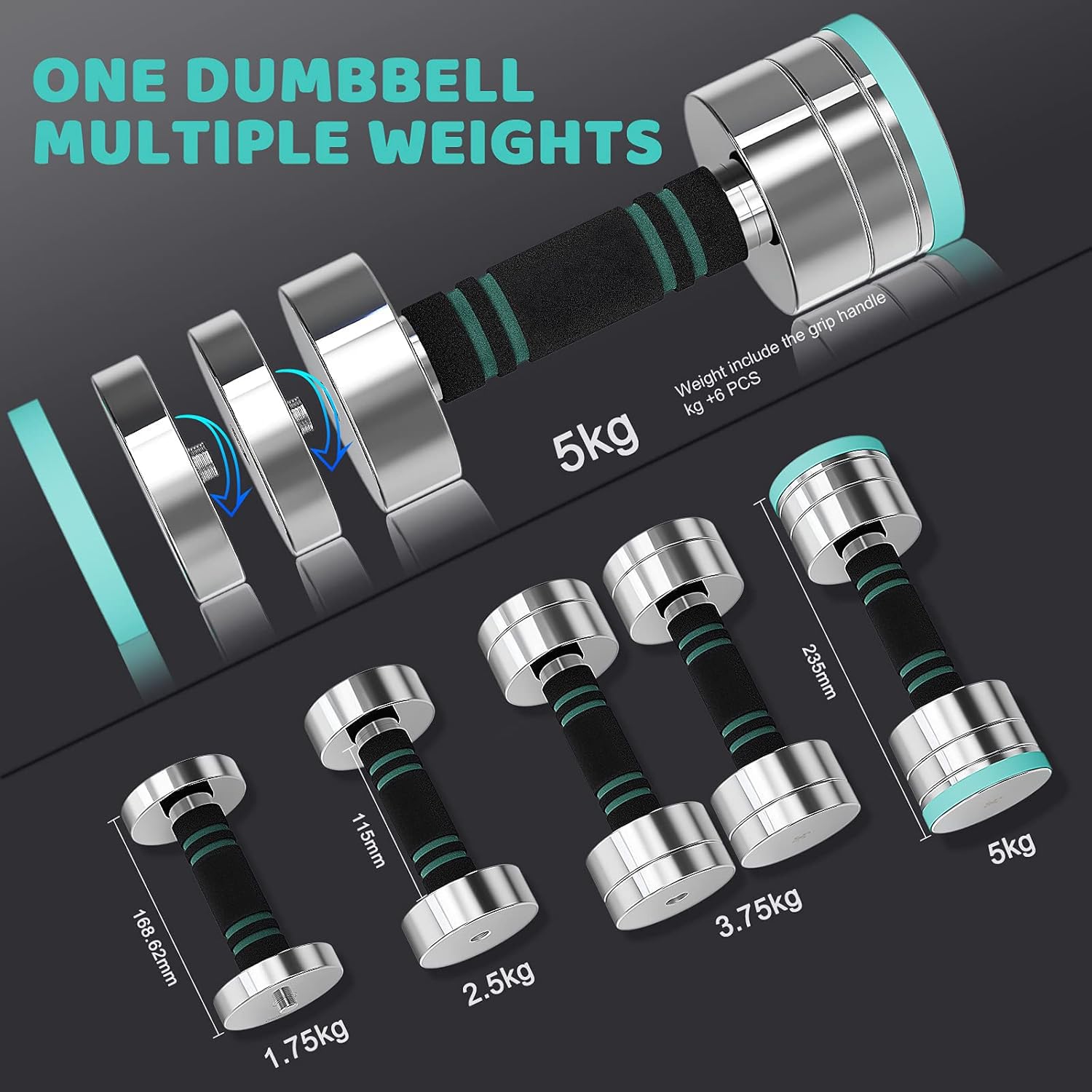 Dripex Hanteln Set, Verstellbare Kurzhanteln 2er Set oder Einzeln aus Stahl, Gewicht von Einzelnen Hantel: 2,5kg, 5kg, 7,5kg, 10kg, 15kg, 25kg, 30kg für Zuhause