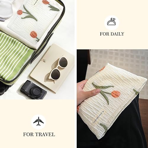 Miniatura 6 de STARDW Bolsas de cosméticos de flores para mujeres y niñas, bolsa de maquillaje de viaje, bolsa de maquillaje de lona de gran capacidad, bolsa