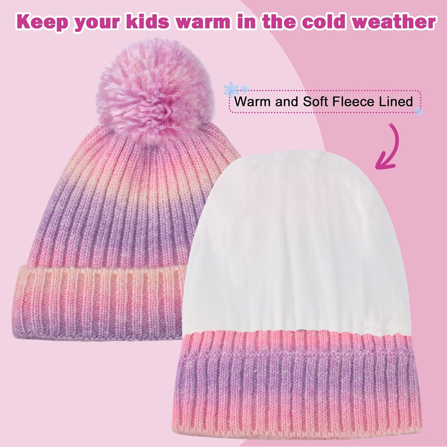 ZGDG Girls Boys Winter Beanie Hat with Pompom, Toddler Knitted Hat for Kids, Children Warm Colorful Cap 3-8 Years - Image 4