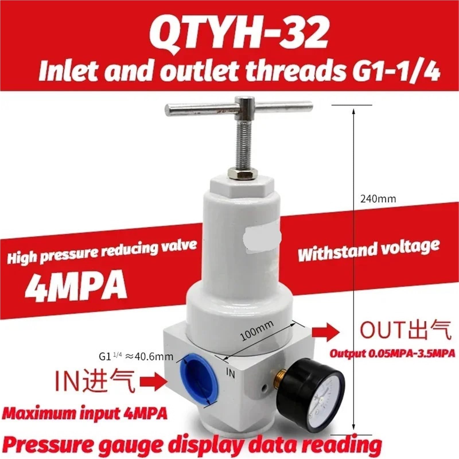 Pneumatic QTYH High Pressure 0~40 bar Air Regulator With Gauge Port QTYH-08 QTYH-15(QTYH-32)