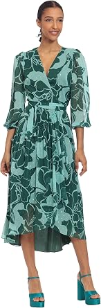 Donna Morgan Womens Womens Dresses 3/4 Sleeve Wrap Midi Dress